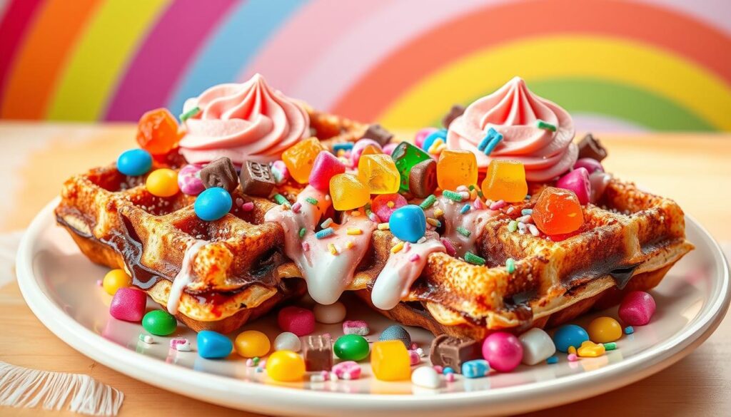 Candy-Inspired Smashed Waffles