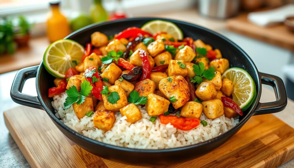 One-Pan Fiesta Chicken Cubes with Rice